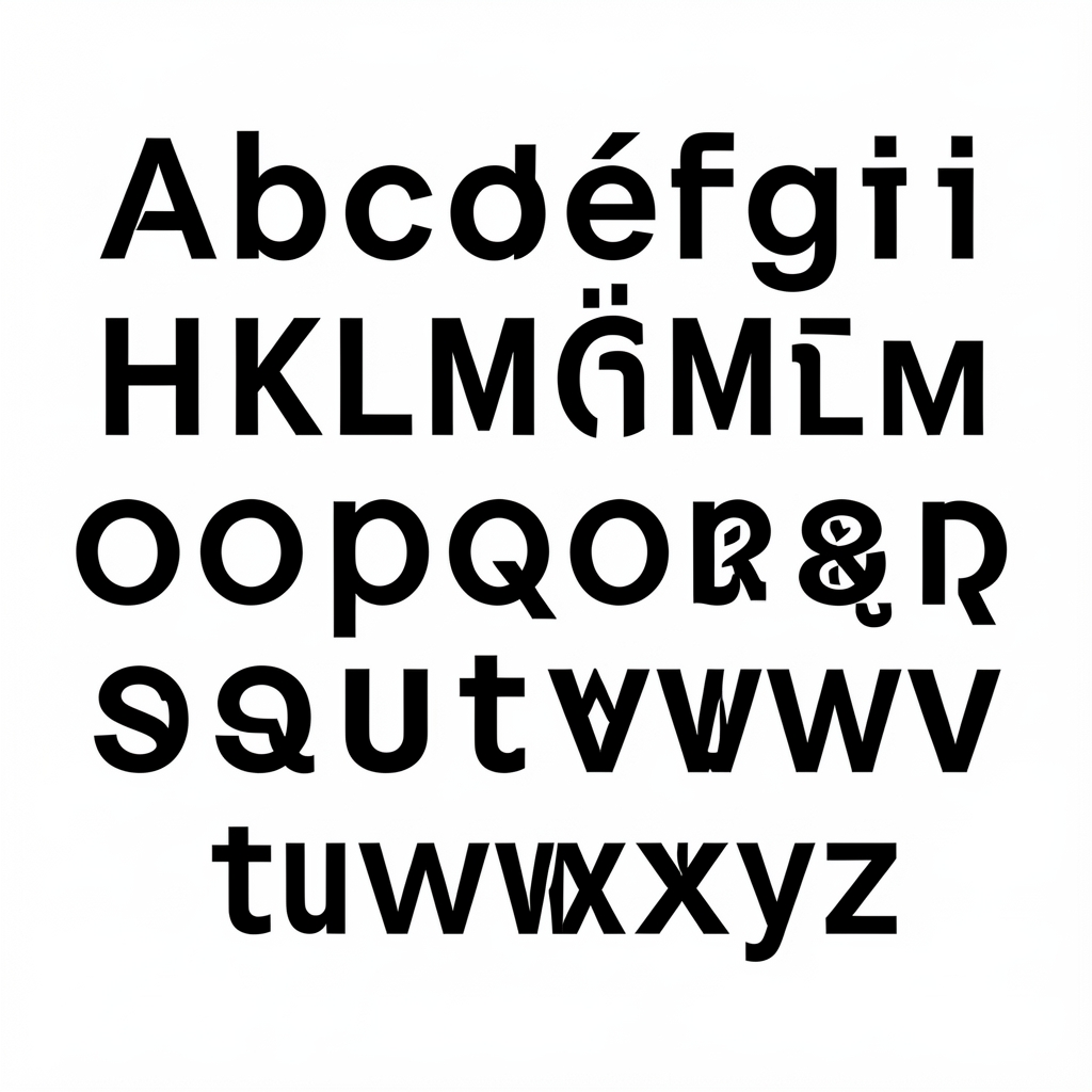 Крупный образец шрифта Helvetica — все буквы алфавита в разных начертаниях на белом фоне, чёрная типографика